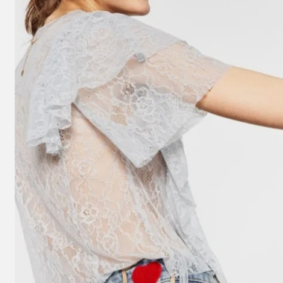 ZARA Blue Gray Ruffle Lace Cropped Top - Picture 3 of 10
